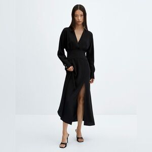 New Mango Cross - Neckline Slit Dress black size medium